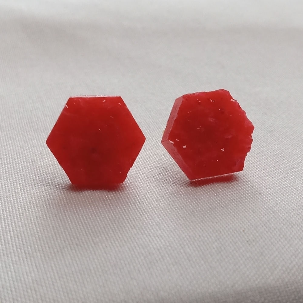 5/$25 Hexagon Red Stud Earrings